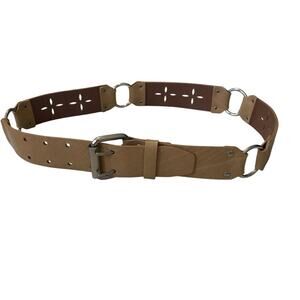 Buckle Leather Women Medium Belt Boho Western StarBurst Festival Tan  Ring Wide